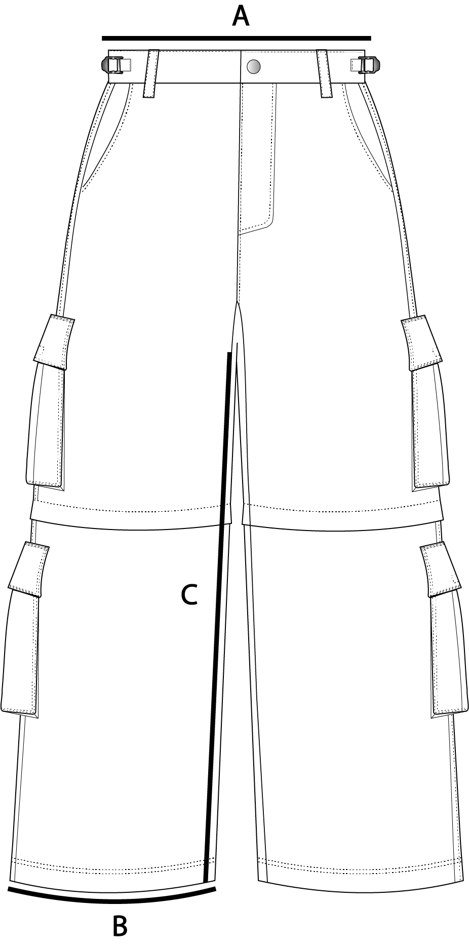 Size guide measurements diagram for cargo pants