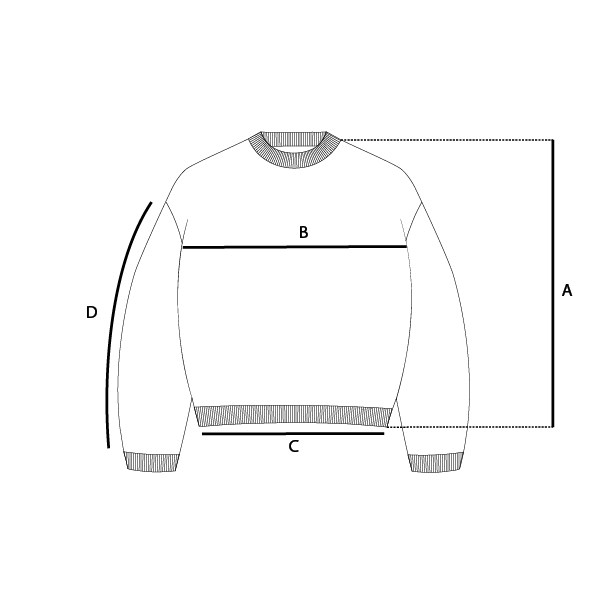 Size guide measurements diagram for crewneck