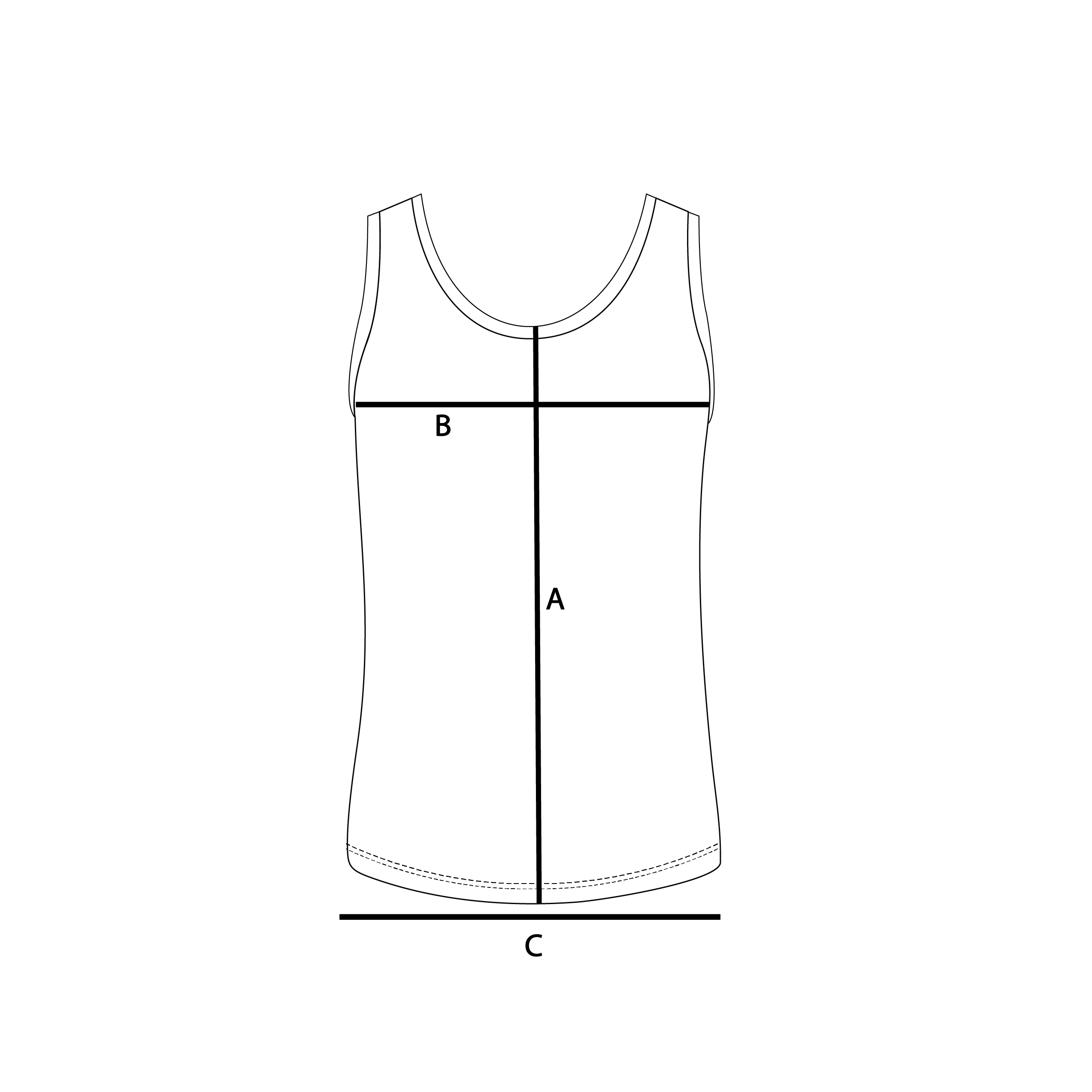 Size guide measurements diagram for men's tank-tops