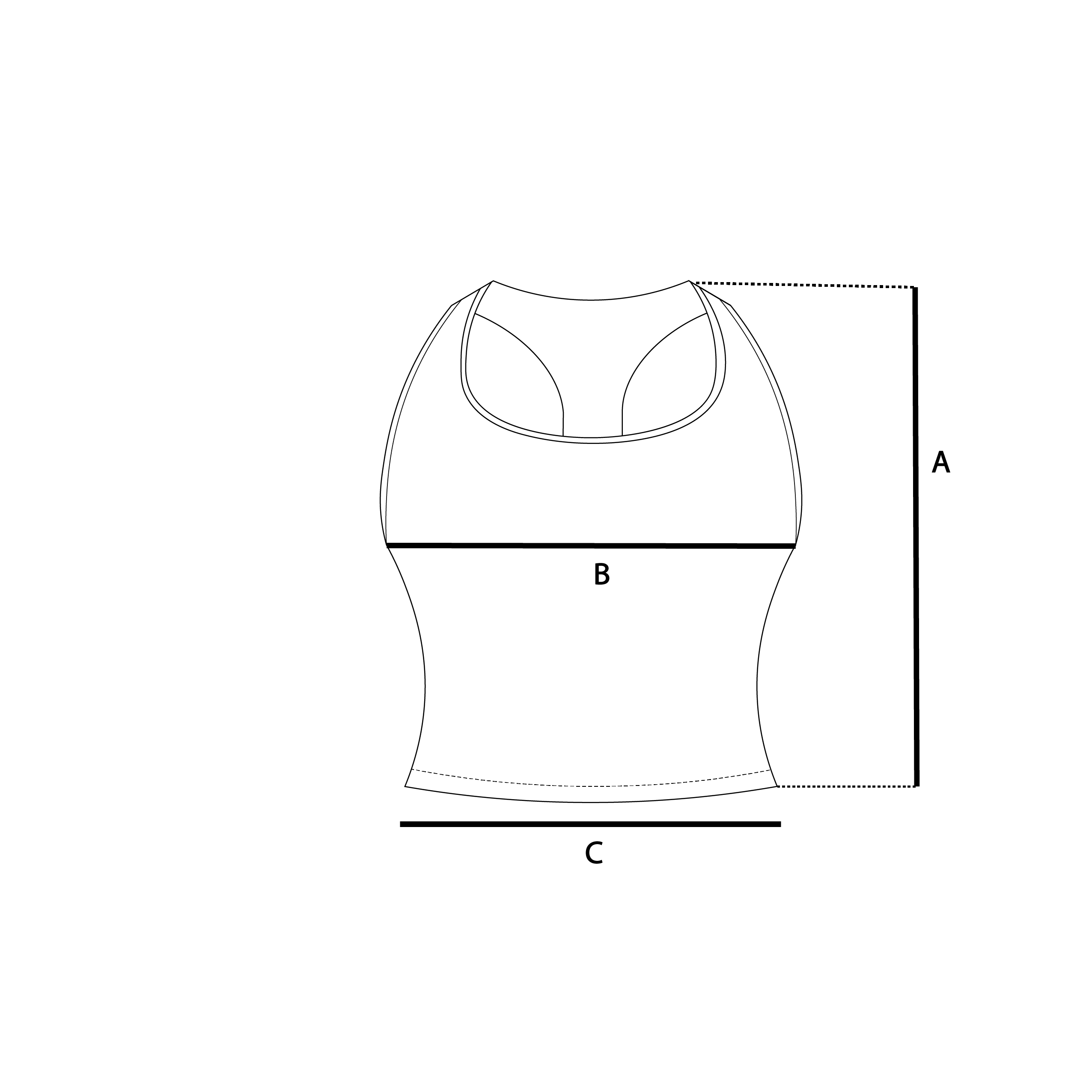 Size guide measurements diagram for women's tank tops