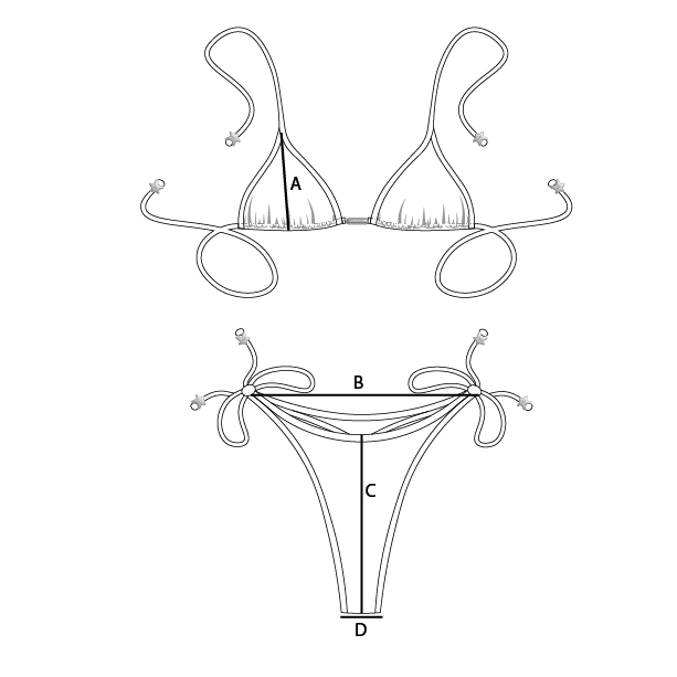 Size guide measurements diagram for bikini