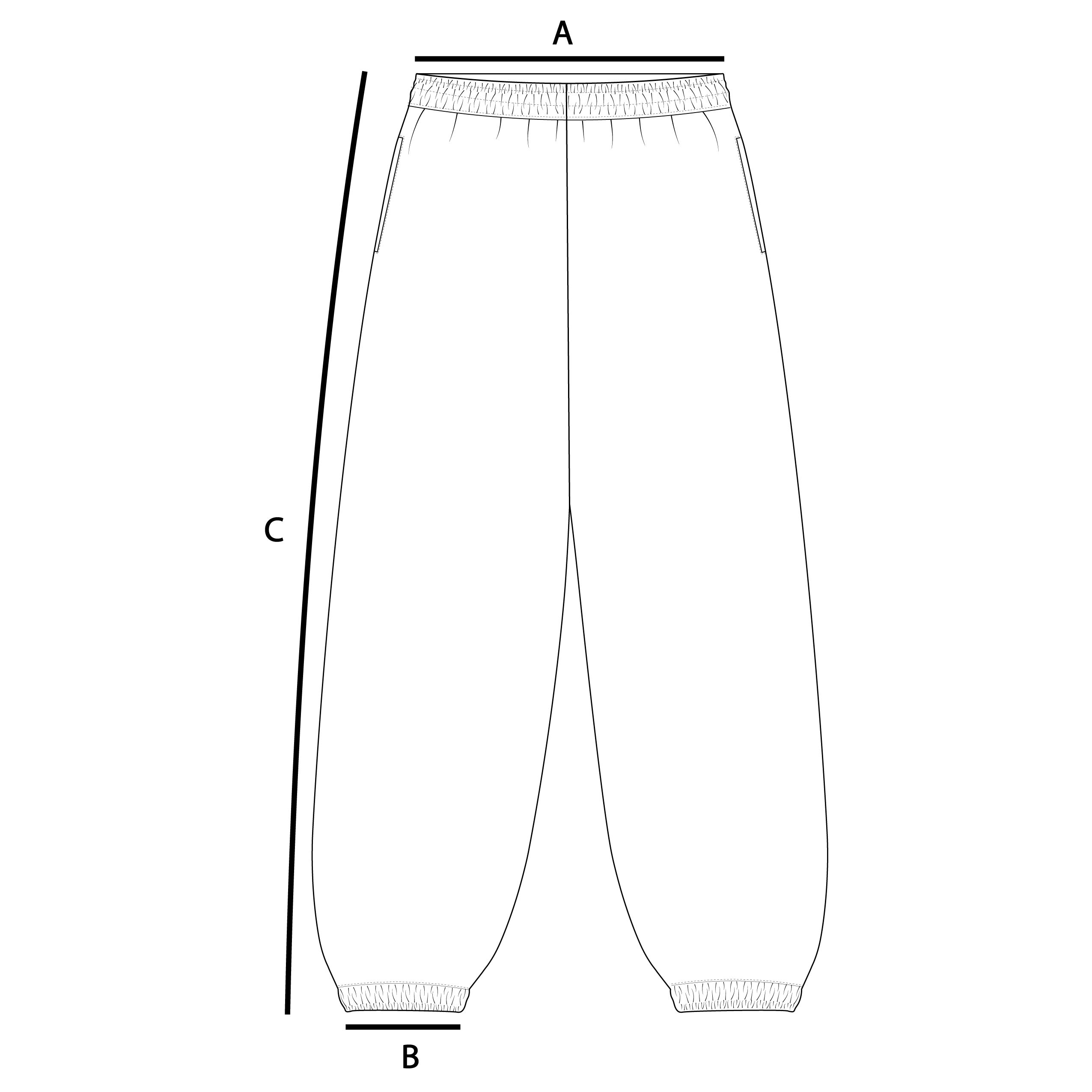Size guide measurements diagram for cuffed sweatpants