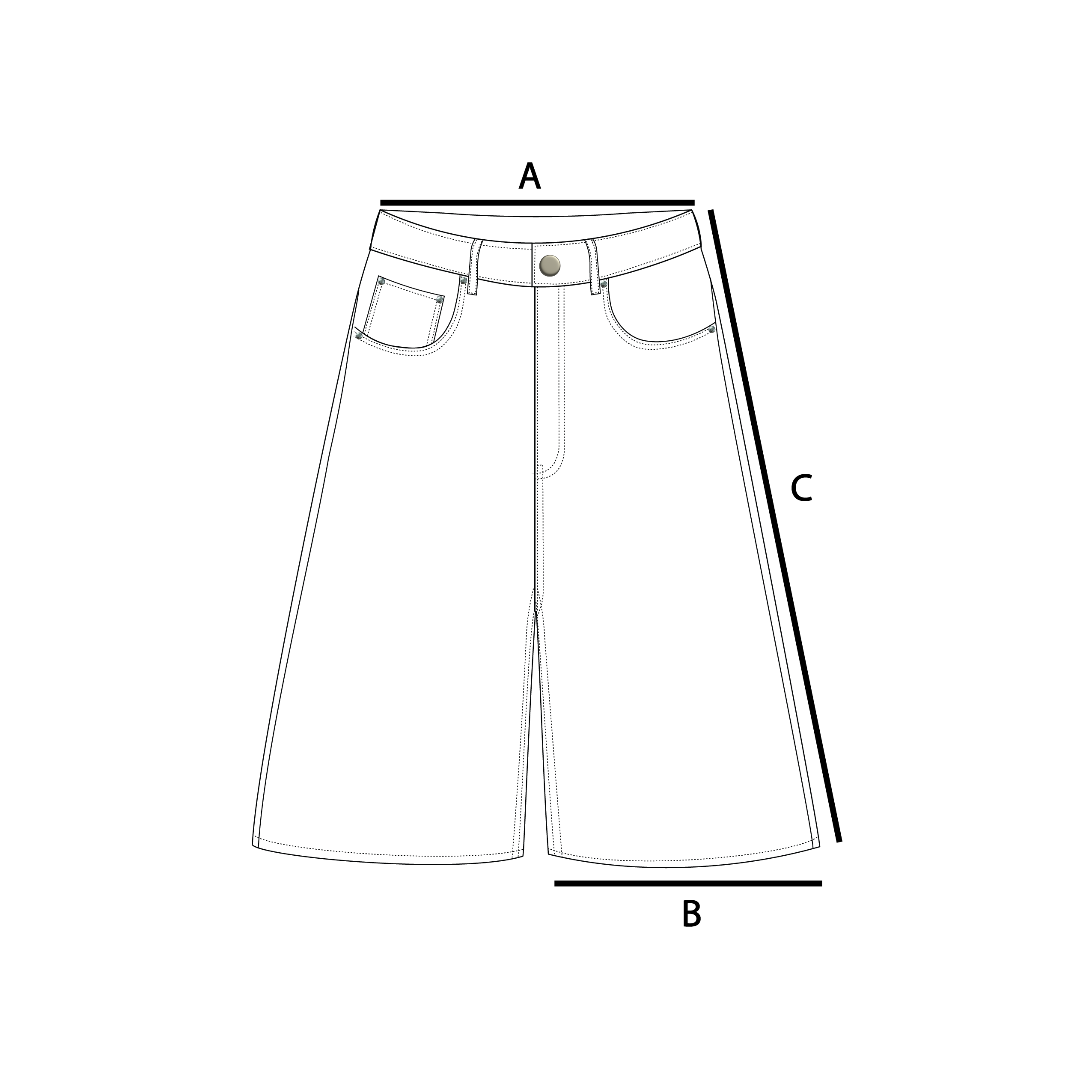 Size guide measurements diagram for denim shorts