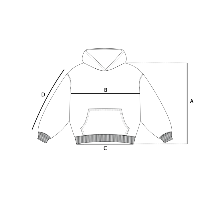 Size guide measurements diagram for hoodie