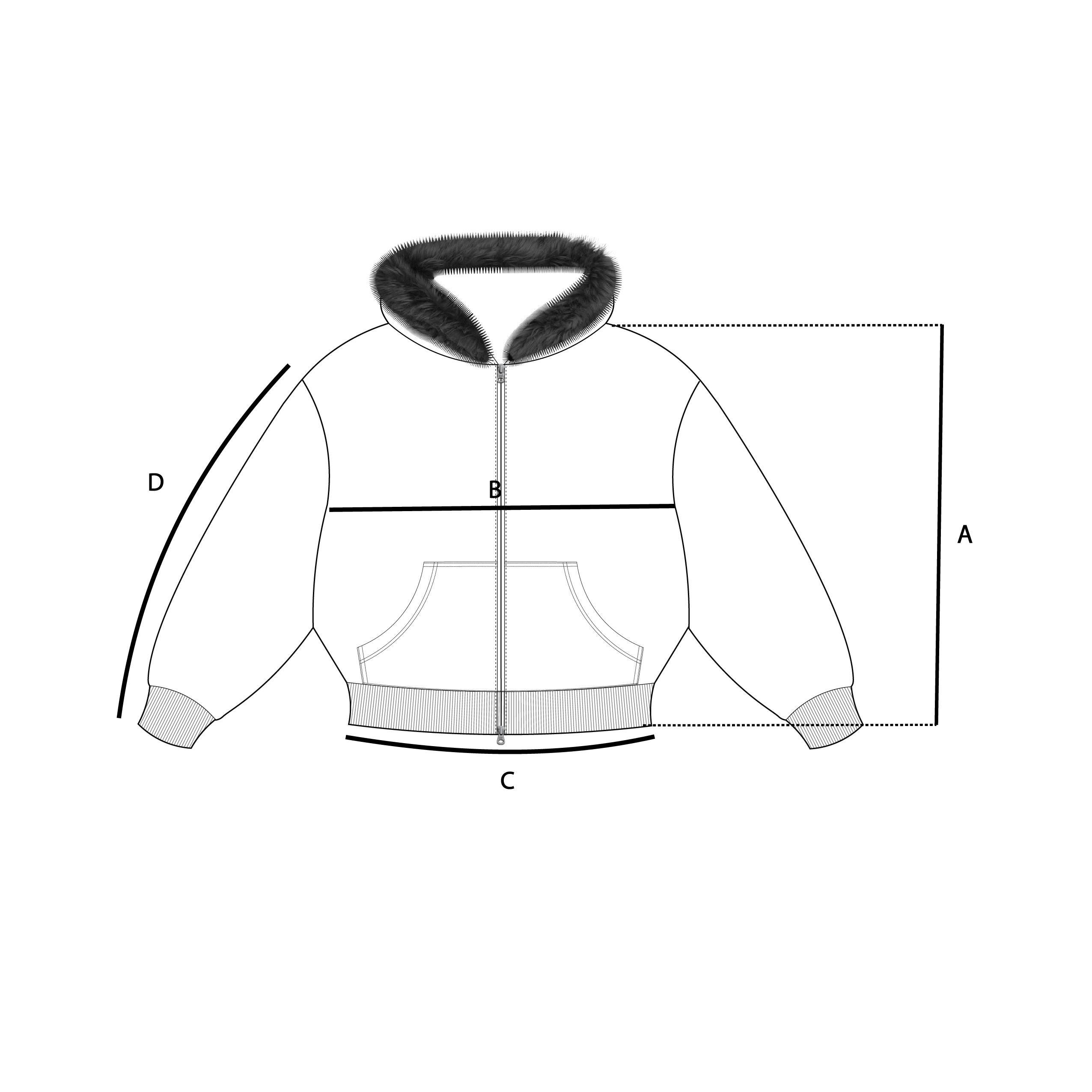 Size guide measurements diagram for Stargirl Zip up
