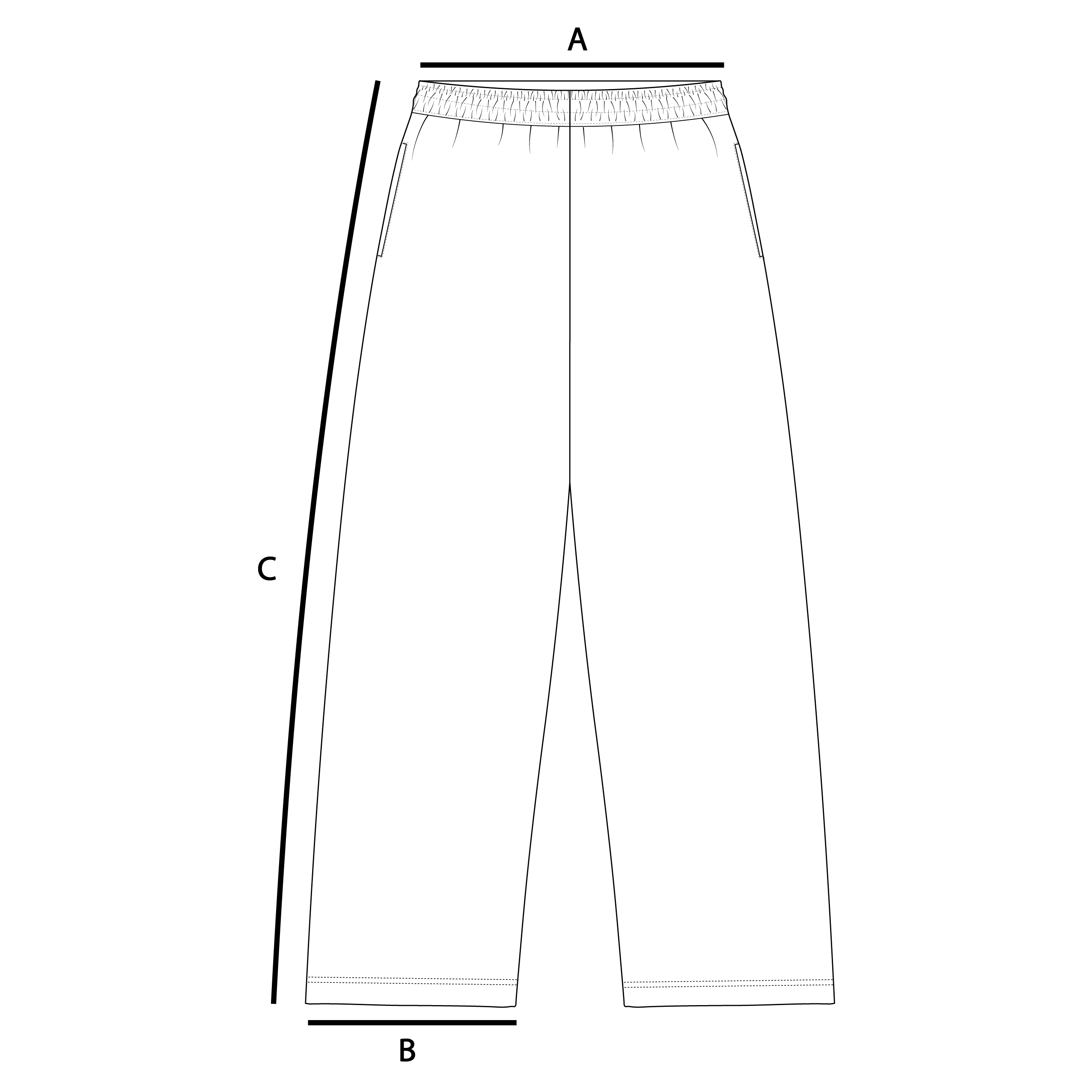 Size guide measurements diagram for straight leg sweatpants