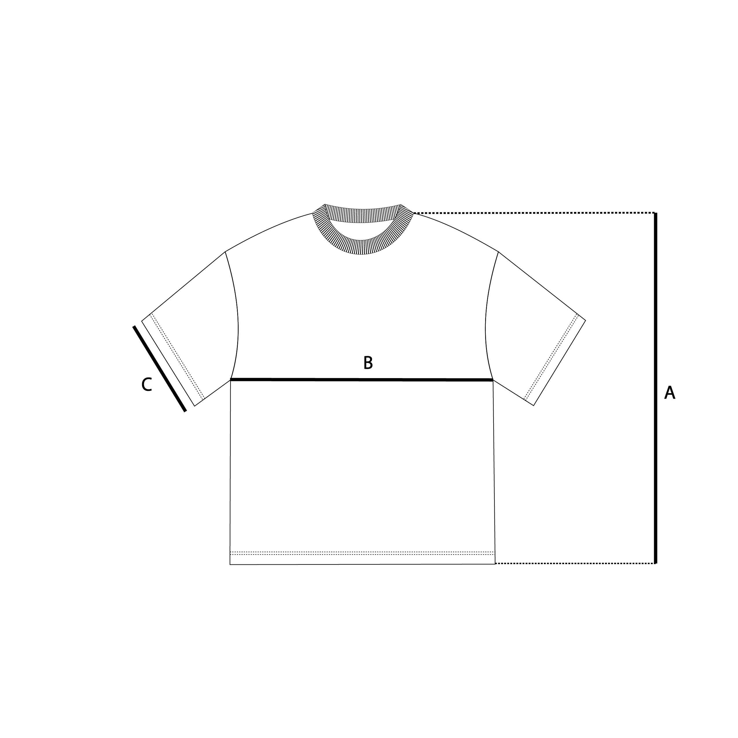 Size guide measurements diagram for t-shirt