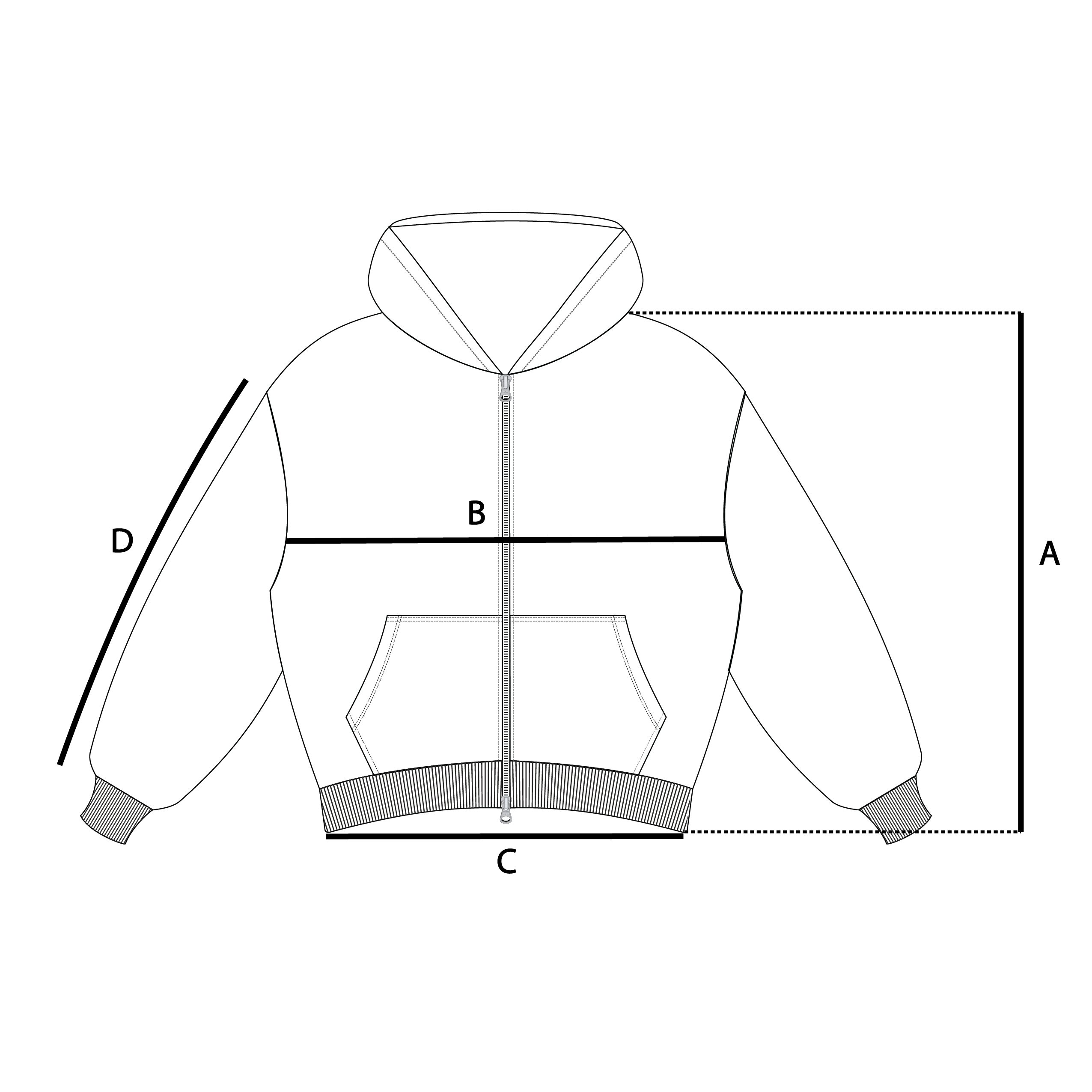 Size guide measurements diagram for zip-up